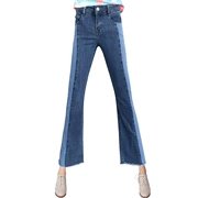 2018 mùa xuân và mùa hè khâu mới màu sắc tương phản micro-horn jeans nữ Hàn Quốc phiên bản của thời trang cạnh thô chic quần đàn hồi