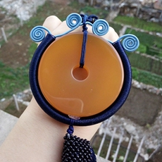 Подвеска для автомобиля 纯天然原色无烧黄玉髓复古平安扣车挂/玛瑙车挂件/汽车挂饰用品