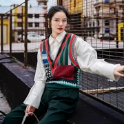 Cao đẳng gió v cổ áo lỏng áo len áo len vest nữ vest ngắn sinh viên 2018 mùa xuân mới Hàn Quốc phiên bản