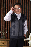 Cũ tóc vest dày của nam giới cardigan trung niên v-cổ len vest cộng với phân bón để tăng vest đan len vest
