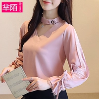 2018 mùa thu mới Hàn Quốc phiên bản của siêu cổ tích dài tay ren voan đáy áo nụ lụa sợi trumpet tay áo trên quần áo phụ nữ áo sơ mi nữ cao cấp hàng hiệu