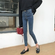 Mùa thu và mùa đông của phụ nữ Hàn Quốc phiên bản của retro hoang dã Slim side khe jeans cao eo là mỏng quần bút chì chân quần