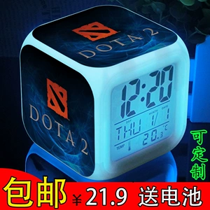 DOTA2 tháp pháo 2 logo đăng đầy màu sắc đồng hồ báo thức cạnh giường ngủ đồng hồ màu trò chơi xung quanh điều thực