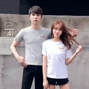 Hàn quốc phiên bản của T-Shirt nam giới và phụ nữ ngắn tay xu hướng lỏng nửa tay vài bộ vòng cổ áo bông thêu kitten t-shirt triều