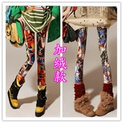 Quần legging mùa đông cộng với nhung dày mặc ngoài mỏng in thời trang màu graffiti đàn hồi bó sát quần dài