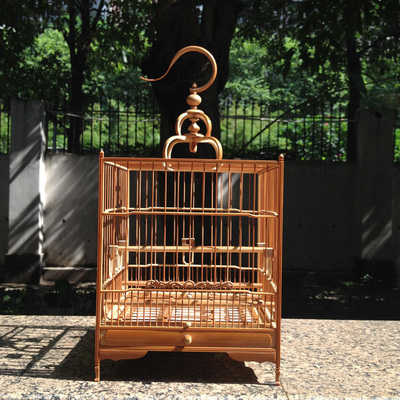 竹制鸟笼鸟笼竹鸟笼绣眼笼金青鸟笼老竹广笼南笼鸟装饰笼方鸟笼子