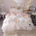 Thêu hoa rửa bông 4 bốn bộ tinh khiết bông trắng giường nhỏ tươi đơn giản gió bông 3 ba mảnh Hàn Quốc Bộ đồ giường bốn mảnh