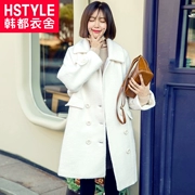 Quần áo Handu 2018 mùa đông mới dành cho nữ phiên bản Hàn Quốc của áo khoác len dài màu trơn thông thường MM9564 0919 - Áo khoác dài
