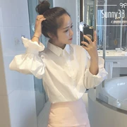 2017 Hàn Quốc phiên bản mới dài tay áo sơ mi trắng nữ phun tay áo sơ mi nhỏ tươi mỏng áo sơ mi sinh thủy triều