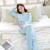 Quần áo tháng xuân và mùa thu cotton sau sinh cho con bú Bộ đồ ngủ bốn mùa phụ nữ mang thai Phụ nữ mang thai Bộ đồ ngủ nhà phục vụ - Giải trí mặc / Mum mặc kiểu đồ bộ bầu đẹp