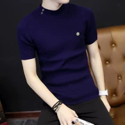 Hồng Kông phong cách của nam giới ngắn tay áo len trong phần dài của nửa tay T-Shirt tight-fitting stretch Slim thanh niên vài dệt kim áo len