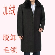 Quần áo mùa đông cộng với nhung dày trung niên cha áo len nam có thể tháo rời lông cổ áo trung niên cashmere áo dài