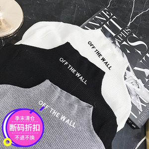 Dreamy Xie Meng 40 cao màu xám tùy chỉnh nửa cao cổ áo thư thêu hoang dã ba màu đan áo len đáy áo