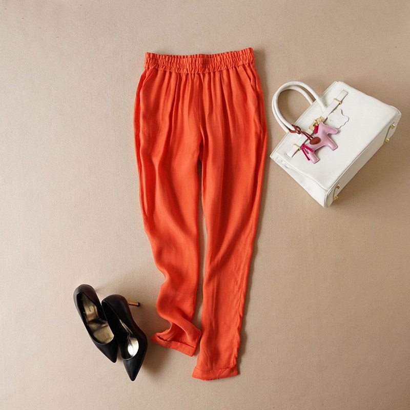 2018 mùa hè nữ quần harem phần mỏng màu rắn lỏng mỏng thời trang chín điểm đồng nặng ammonia quần lụa