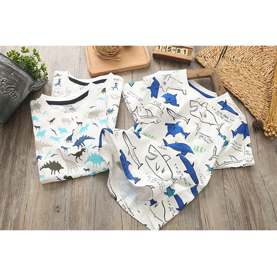2018夏季男童宝宝纯棉短袖t恤 中小童竹节棉卡通恐龙满印半袖体恤-淘宝网