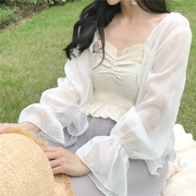 Mới của Hàn Quốc phiên bản của chic gió retro kem chống nắng cardigan áo khoác mỏng lỏng hoang dã trumpet tay áo ngắn voan khăn choàng nữ