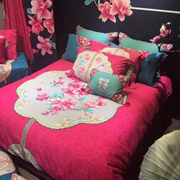 Cotton dày chà nhám bốn mảnh giường cưới màu đỏ mới Trung Quốc chăn đỏ chăn bông cưới - Bộ đồ giường bốn mảnh