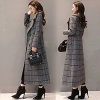 Áo len dài nữ mùa đông 2018 mới của Hàn Quốc phiên bản của eo áo kẻ sọc dày đầu gối áo áo măng tô đẹp