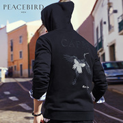 Hòa bình Bird Men của Mùa Xuân New Black Bird Thêu Quốc Gia Thủy Triều Hood Thoải Mái Xu Hướng Áo BWBF81501
