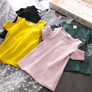 Quần áo trẻ em 2018 nữ bé thoải mái rắn màu trẻ em T-Shirt cô gái mùa hè mới thời trang giản dị off-the-vai áo sơ mi