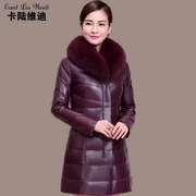 Áo khoác da nữ dài phần 2018 mới Hained Sheep leather fox fur slim coat lông trung niên