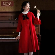 姿 朝花夕拾 2017 mùa thu mới của phụ nữ áo len cổ lọ retro dài tay - Trung bình và dài Coat