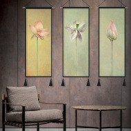 Trung quốc tấm thảm bông vải lanh nghệ thuật sơn Trung Quốc phong cách sen tường sơn trang trí ba bức tranh tấm thảm phòng khách nghiên cứu sơn