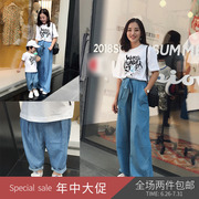 Lin Lin gia đình cha mẹ và con 2018 mới mẹ và con gái mẹ và con trai quần chân rộng quần trẻ em bé jeans siêu mỏng
