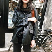 JHXC da nữ sinh viên mùa thu 2018 mới của Hàn Quốc phiên bản của lỏng màu đen pu jacket là mỏng xe máy quần áo áo khoác