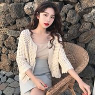 Mùa xuân và mùa hè phụ nữ Hàn Quốc phiên bản của lỏng đoạn ngắn khăn choàng rỗng áo len áo ren áo sơ mi kem chống nắng quần áo áo sơ mi chiffon áo sơ mi các kiểu áo sơ mi nữ de thương