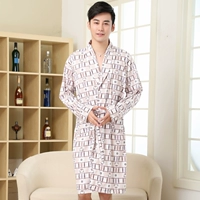 Mùa xuân và Mùa Thu Nam Dài Cotton Áo Ngủ Dài Tay Áo Choàng Tắm Nam XL Mùa Hè Mỏng Dệt Kim Bông Áo Ngủ váy ngủ nữ