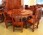 Dongyang woodcarving đồ gỗ gụ gỗ hồng mộc bàn tròn gỗ gụ bàn ăn gỗ rắn tròn bàn ăn Trung Quốc phong cách bàn ăn voi đầu ghế - Bộ đồ nội thất