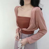 Mùa hè mới retro tính khí phần ngắn với phần mỏng dài tay sun-đan cardigan nhỏ khăn choàng coat shirt phụ nữ ao khoac len