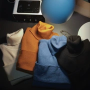 BANGBOY Phiên bản Hàn Quốc của áo len nam màu trơn, áo len cao cổ nam mùa đông giản dị trùm đầu