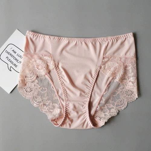Розовое нижнее белье, шелковистые японские шелковые сексуальные дышащие штаны, средняя посадка, большой размер