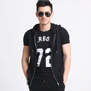 Mùa thu thể thao vest nam trùm đầu áo khoác không tay mồ hôi vest khóa kéo thể dục XL mỏng vest vest