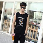 Mùa hè không tay vest nam cotton vòng cổ rộng vai T-Shirt nam cộng với phân bón XL vest phần mỏng stretch vest