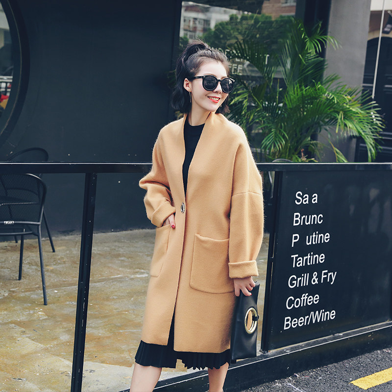 Mùa thu mới lỏng kích thước lớn áo len của phụ nữ áo gió Hàn Quốc phiên bản của phần dài là mỏng V-Cổ áo len