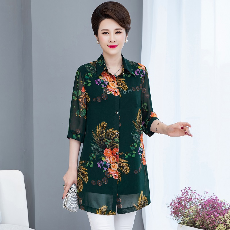 Color 9Middle aged and elderly Mother dress Shawl loose coat summer Medium and long term Sunscreen middle age woman Cardigan Thin Chiffon shirt Outside