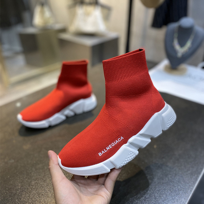 Red White Flat Heel Velvet Liningins elastic force Socks and shoes men and women Same 2021 Spring Gao Bang Internal elevation Versatile Flat heel motion leisure time Women's Shoes