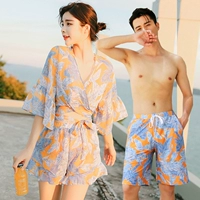 Cặp đôi đồ bơi bikini nữ che bụng đã mỏng Hàn Quốc mùa xuân nhỏ nước hoa quần bơi biển quần nam set đồ đôi đi biển