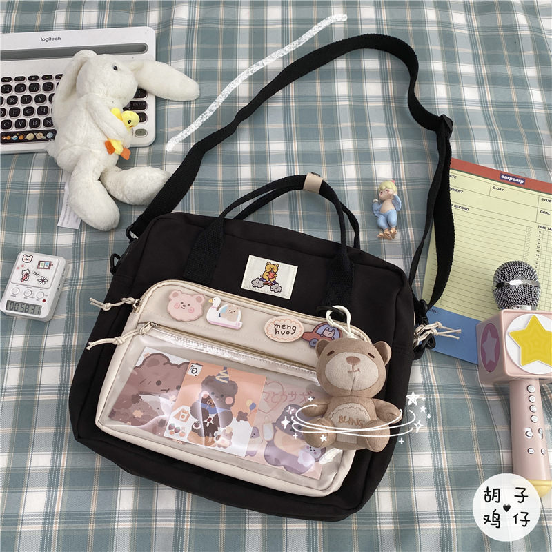 Black & Black Bearsolar system Harajuku Academic atmosphere lovely girl student Inclined shoulder bag female the republic of korea ins Retro campus Versatile The single shoulder bag