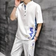 đồ bộ thể thao nam Romon mùa hè băng lụa ngắn tay phù hợp với 2023 phong cách Trung Quốc mới Tang phù hợp với Hanfu thể thao giản dị nam T hợp thời trang bộ đồ ngủ