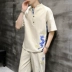 đồ bộ thể thao nam Romon mùa hè băng lụa ngắn tay phù hợp với 2023 phong cách Trung Quốc mới Tang phù hợp với Hanfu thể thao giản dị nam T hợp thời trang bộ đồ ngủ Bộ đồ