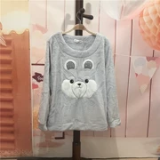 Mùa thu và mùa đông flannel san hô lông cừu dày ấm áp đồ ngủ nữ hàng đầu nhà giải trí bộ đồ ngủ áo sơ mi dài tay