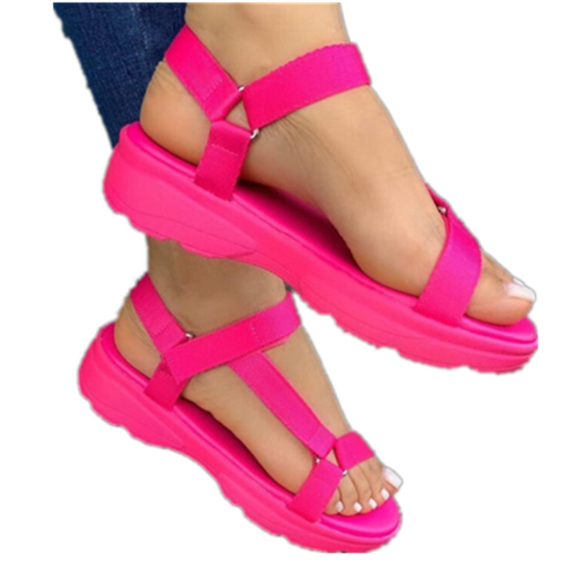 Redwish Cross border Big size Women's Shoes 2021 summer new pattern Rainbow color Hot money Velcro Flat bottom Wear out ma'am Sandals