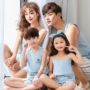 Cha mẹ và con đồ ngủ mùa hè ba mẹ- mẹ sling bông hai mảnh phù hợp với mẹ- con mùa hè bốn quần short sexy bộ đồ ngủ nhân vật hoạt hình