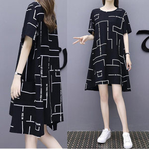 Châu âu trạm 2018 mới của Hàn Quốc phiên bản của phần dài của cotton dress nữ mùa hè màu đen kích thước lớn lỏng mỏng một từ váy đầm xòe