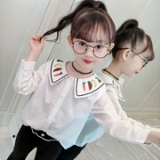 Áo sơ mi nữ dài tay xuân 2019 trẻ em Hàn Quốc mùa xuân và mùa thu thêu áo sơ mi trắng búp bê nước ngoài thủy triều