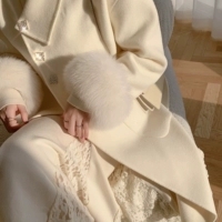 Зимнее белое двусторонное шерстяное пальто, приталенный корсет, ремень